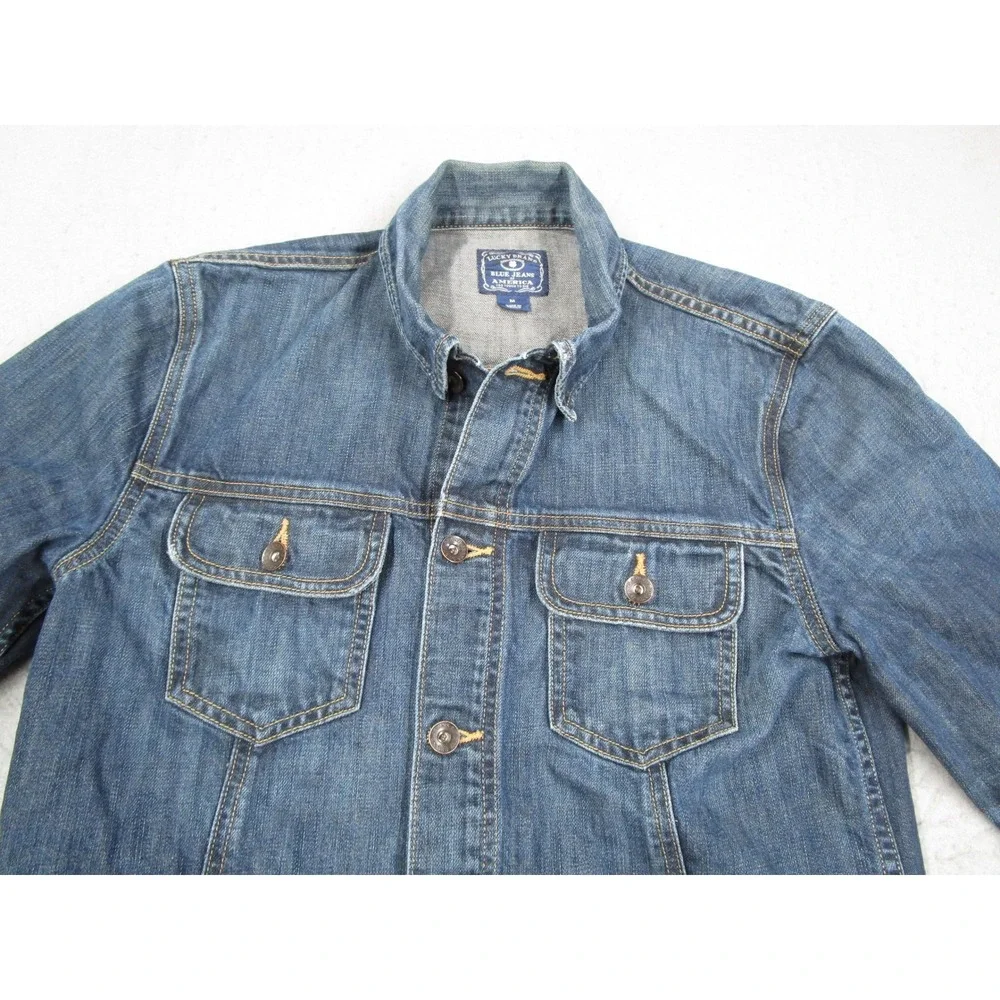 Lucky Brand Blue Jeans of America Denim Trucker Jacket Medium Deerhead 7M11467